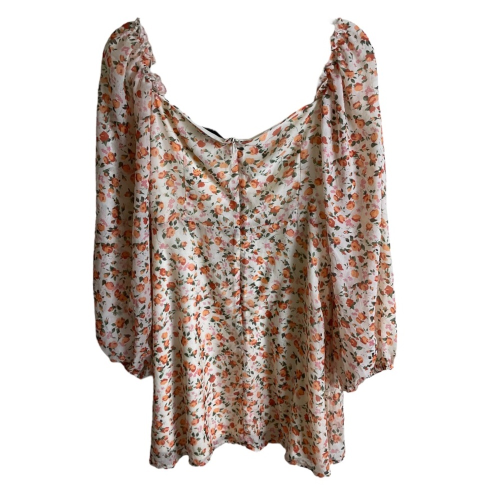 Missguided MilkMaid Long Sleeve Mini Dress in Peach / Cream Floral - Picture 3 of 7